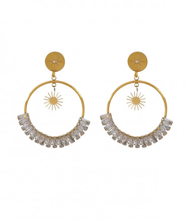 boucles d'oreilles anneau fin en acier doré et cristal élégantes et tendance - L'ultra-confort par Tara Pépita