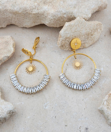 boucles d'oreilles anneau fin en acier doré et cristal élégantes et tendance - L'ultra-confort par Tara Pépita