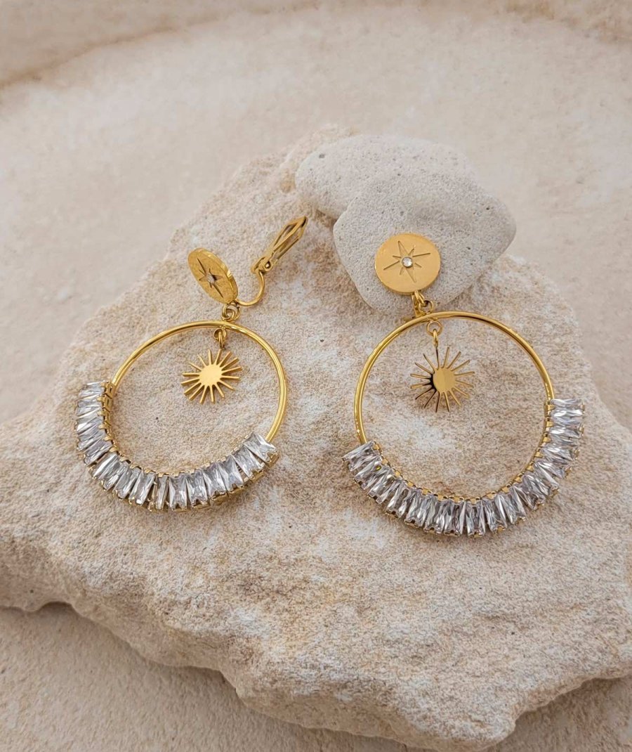 boucles d'oreilles anneau fin en acier doré et cristal élégantes et tendance - L'ultra-confort par Tara Pépita