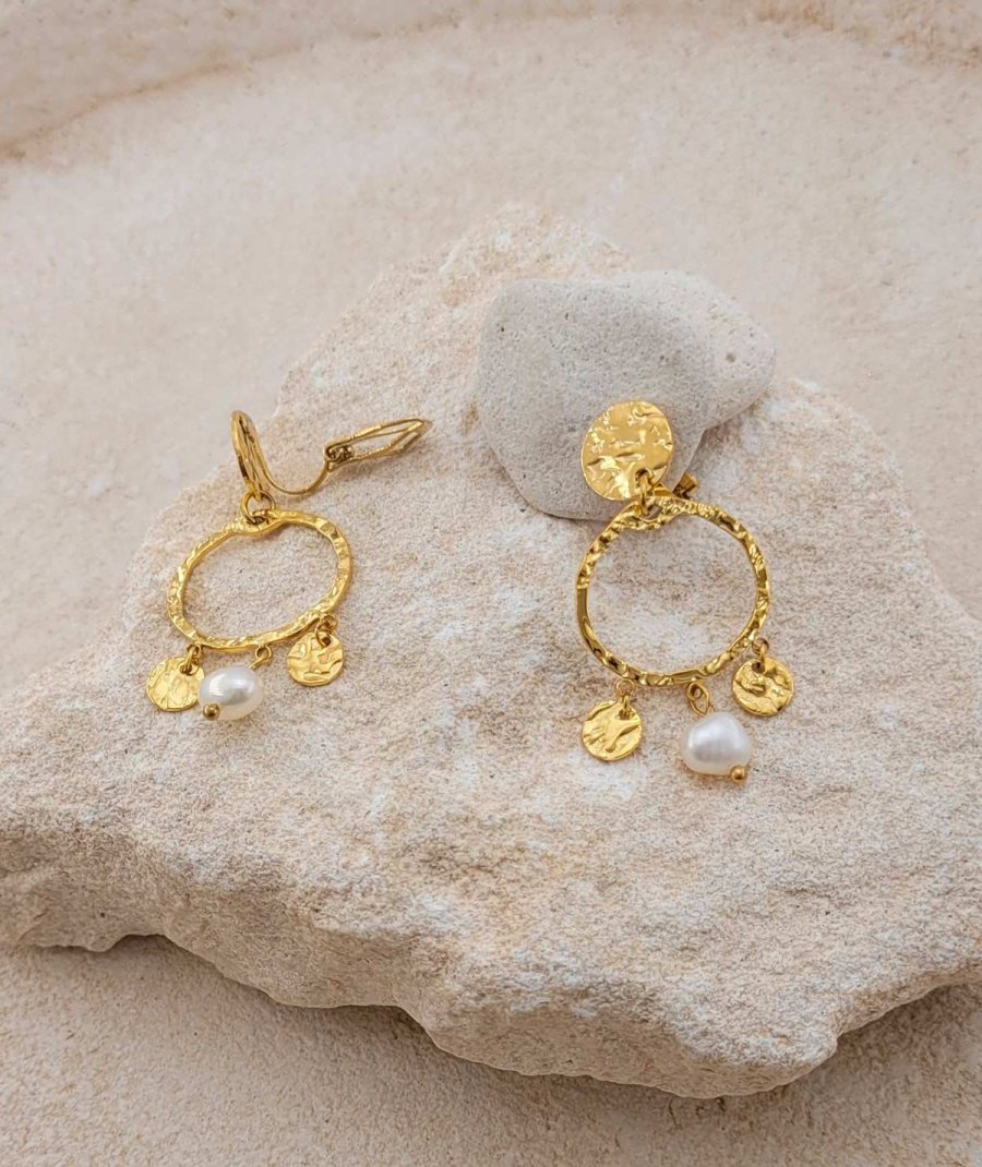 Boucles d'oreilles à clip en acier et perle - L'ultra-confort par Tara Pépita