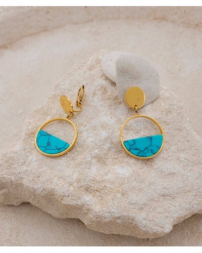 petites boucles d'oreilles à clips dorées et turquoise, légères et mini prix - L'ultra-confort par Tara Pépita