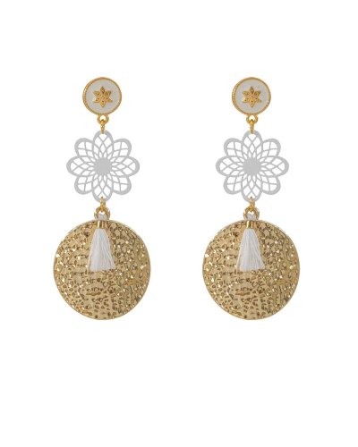 Boucles d'oreilles clip blanches pendantes iconiques - Création Tara Pépita