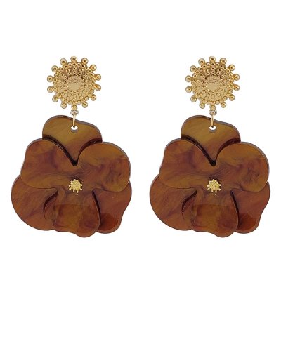 Boucles oreilles clips pétales de fleurs en acétate nacre camel - L'ultra-confort par Tara Pépita