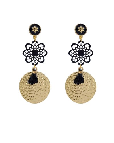 Boucles d'oreilles clip noires pendantes Ultra-confort – Création Tara Pépita