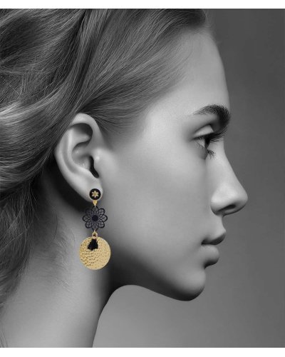 Boucles d'oreilles clip noires pendantes Ultra-confort – Création Tara Pépita