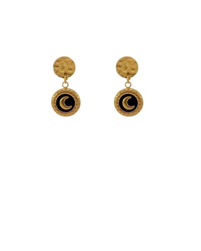 Petites boucles oreilles à clips acier doré avec une Lune noire légères et résistantes  - L'ultra-confort par Tara Pépita