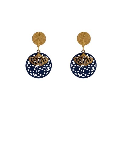 Petites boucles d'oreilles clip acier bleu marine classiques et ultra-confort – Création Tara Pépita