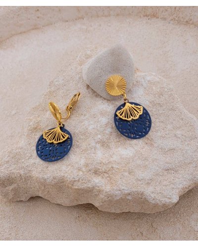 Petites boucles d'oreilles clip acier bleu marine classiques et ultra-confort – Création Tara Pépita
