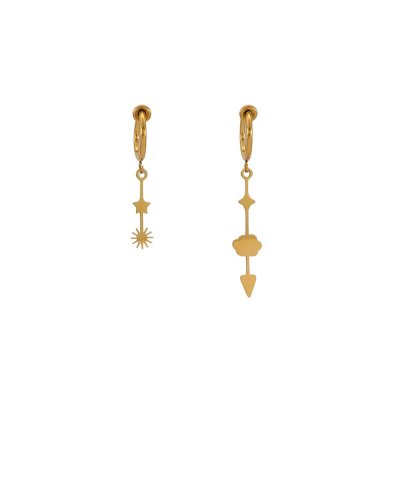 Boucles d'oreilles à clip asymétriques originales nuage soleil doré - Création Tara Pépita