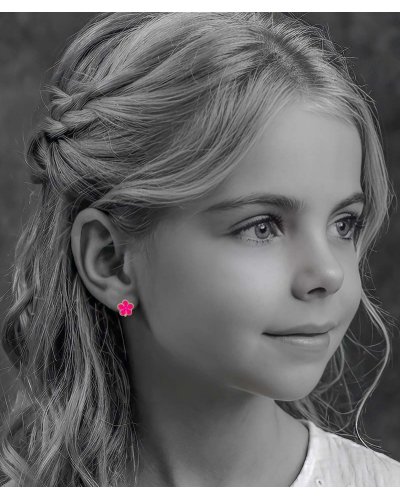 Boucles d'oreilles à clip puces fleurette rose vif pour petite fille - Pépita by Tara Pépita