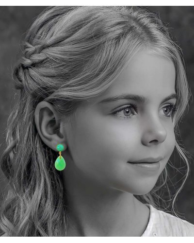 Boucles d'oreilles à clips goutte vertes créateur pour les filles qui veulent faire comme maman