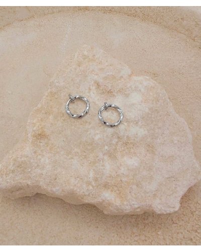 petites créoles à clip sans perçage rhodiées 13 mm torsadées
