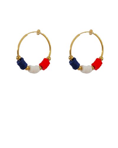 Créoles à clip drapeau bleu blanc rouge pour matchs, élections – Création Tara Pépita