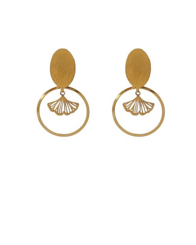 Boucles d'oreilles à clip en acier doré de taille moyenne, avec ginkgo - L'ultra-confort par Tara Pépita