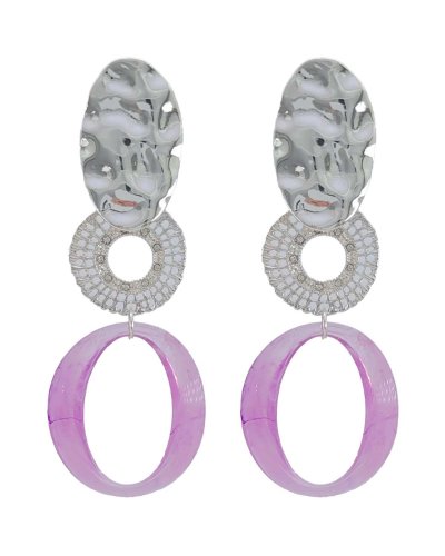 Grandes boucles oreilles à clip pendantes argentées et lilas. Elles sont originales et confortables - Par Tara Pépita