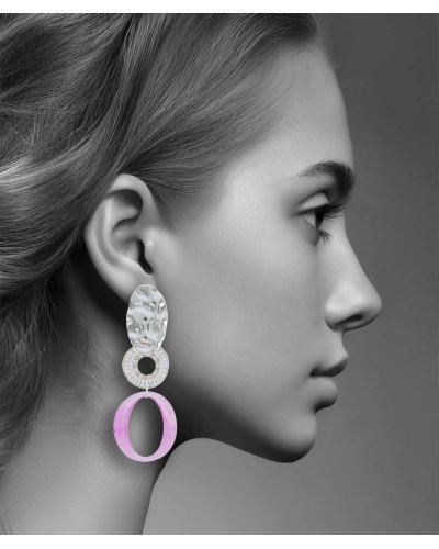 Grandes boucles oreilles argentées et lilas avec clou en acier