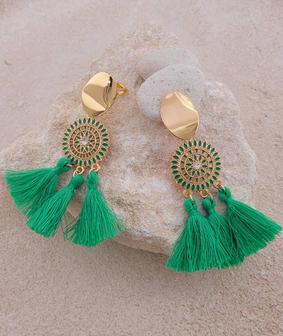 Boucles oreilles à clip pompons vert vif Confort quotidien