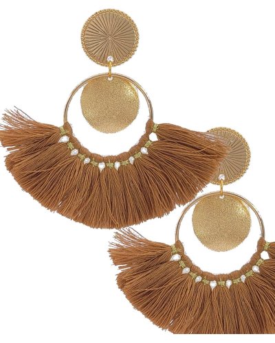 Grandes boucles oreilles clip pompons taupe Confort quotidien – Création Tara Pépita