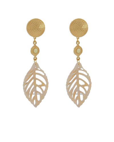 Boucles d'oreilles feuille acétate beige et blanc hypoallergéniques