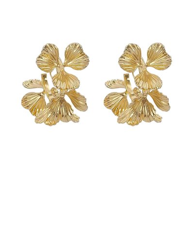 Créoles à clip fleurs 3D dorées originales pour les oreilles non percées – L'ultra-confort par Tara Pépita