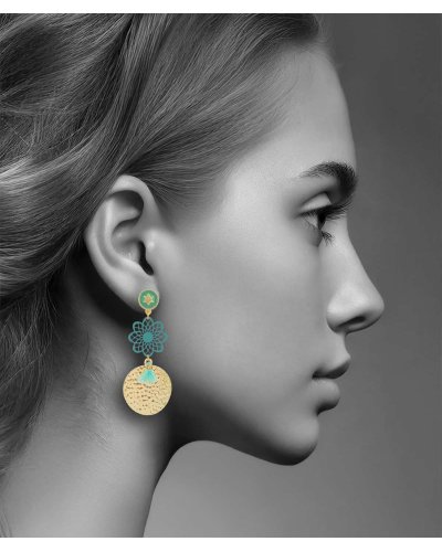 Boucles d'oreilles clip vert d'eau pendantes Ultra-confort – Création Tara Pépita