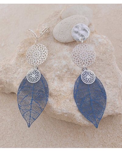 Boucles d'oreilles à clip bleu denim pendantes Ultra-confort – Création Tara Pépita
