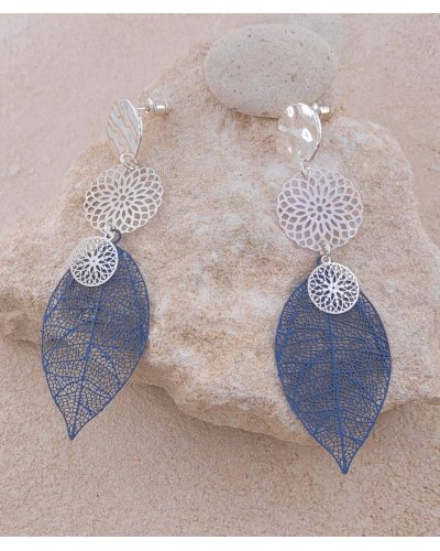 Boucles d'oreilles bleu denim pendantes hypoallergéniques