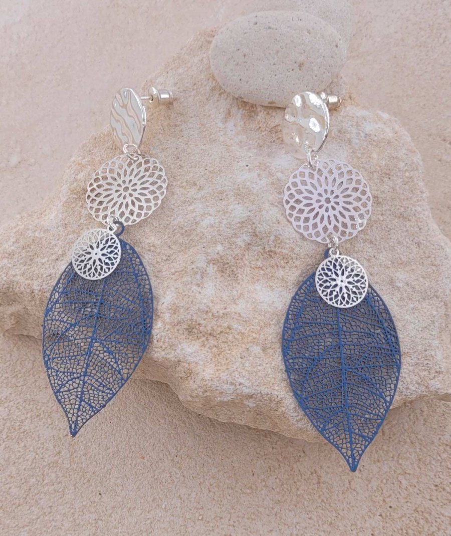 Boucles d'oreilles bleu denim pendantes hypoallergéniques