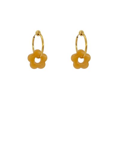 Créoles à clip acier doré 2 cm fleur miel Ultra-confort pour oreilles non percées – Création Tara Pépita