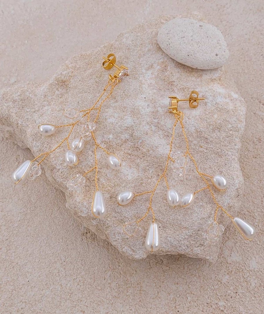 Boucles d'oreilles mariage perles et cristal