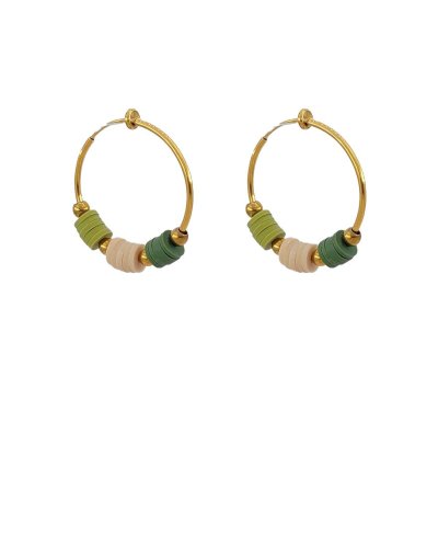 Créoles clip acier doré 3 cm charms tons verts - L'ultra-confort par Tara Pépita