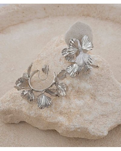 Créoles à clip fleurs 3D rhodiées originales Ultra-confort – Création Tara Pépita