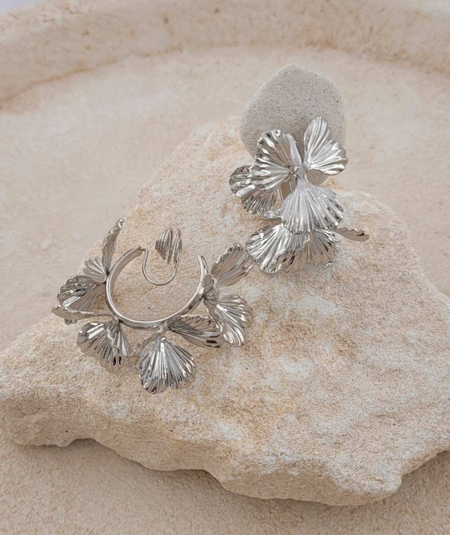 Créoles à clip fleurs 3D rhodiées originales Ultra-confort – Création Tara Pépita