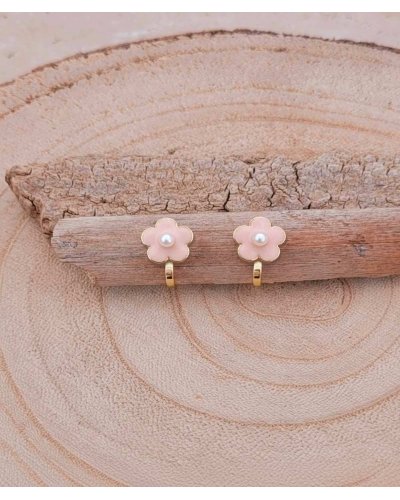 Boucles oreilles clips fleurs rose pâle et perle filles, adorables et raffinées - Pépita by Tara Pépita