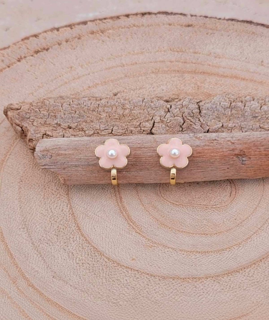 Boucles oreilles clips fleurs rose pâle et perle filles, adorables et raffinées - Pépita by Tara Pépita