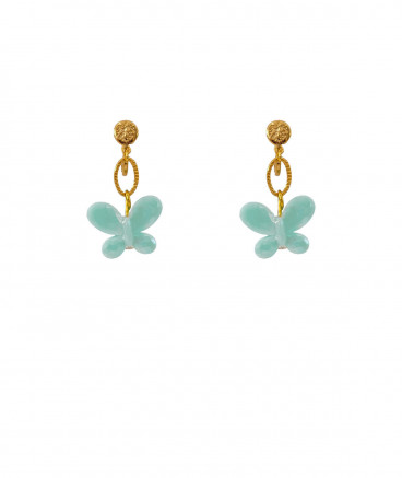 Boucles oreilles à clips créateur avec un papillon vert d'eau pour les filles qui veulent faire comme maman