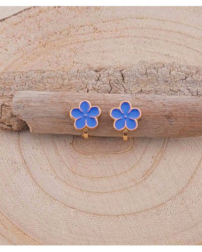 Boucles d'oreilles à clip puces fleurette bleu vif pour petite fille - Pépita by Tara Pépita