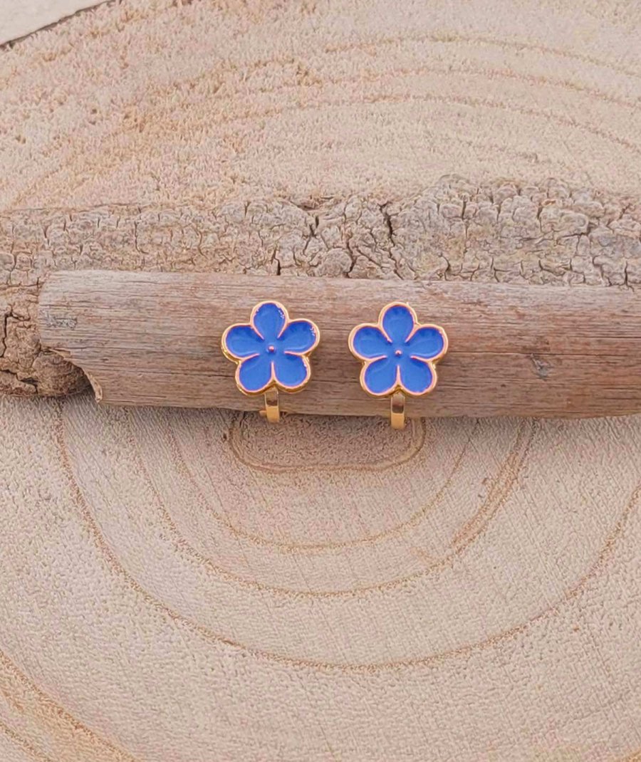 Boucles d'oreilles à clip puces fleurette bleu vif pour petite fille - Pépita by Tara Pépita