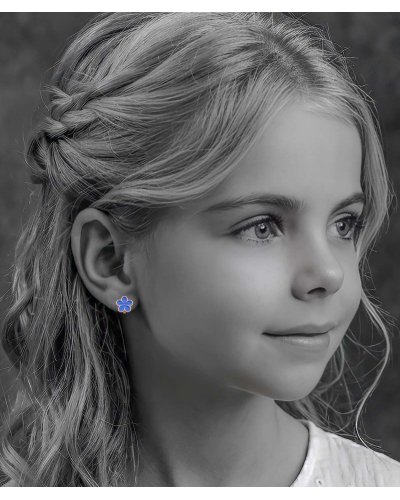 Boucles d'oreilles à clip puces fleurette bleu vif pour petite fille - Pépita by Tara Pépita