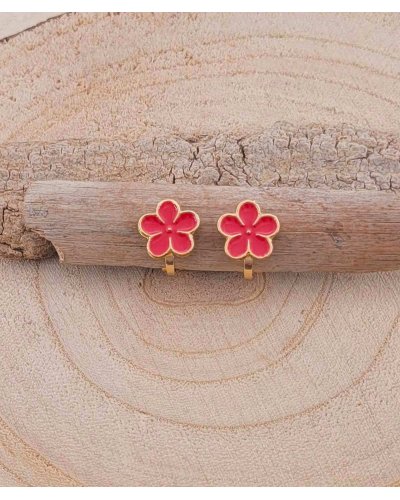 Petites boucles oreilles à clip fleur rouge pour les fillettes, oreilles non percées - Pépita by Tara Pépita