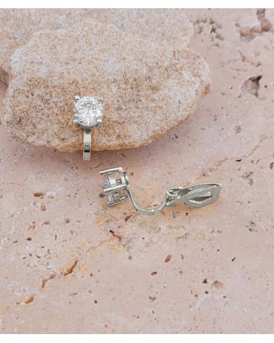 Boucles d'oreilles à clip avec solitaire  en zirconium, rhodié pour les oreilles non percées - L'ultra-confort par Tara Pépita