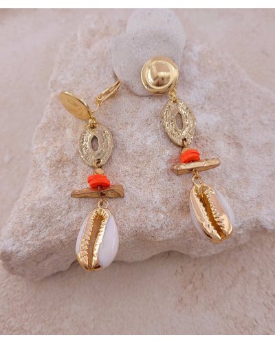 Boucles d'oreilles à clip coquillage corail Confort quotidien pour l'été – Création Tara Pépita