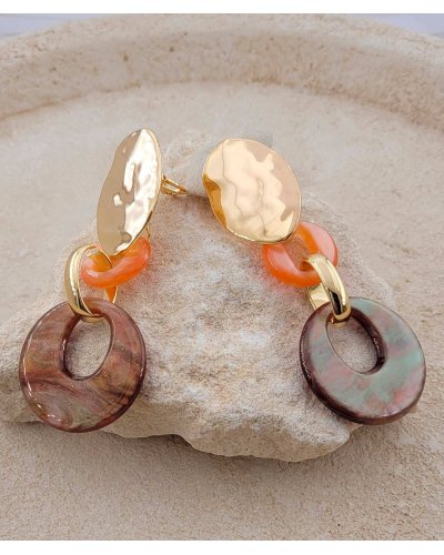 Grandes boucles d'oreilles à clip taupe et corail Confort quotidien – Création Tara Pépita