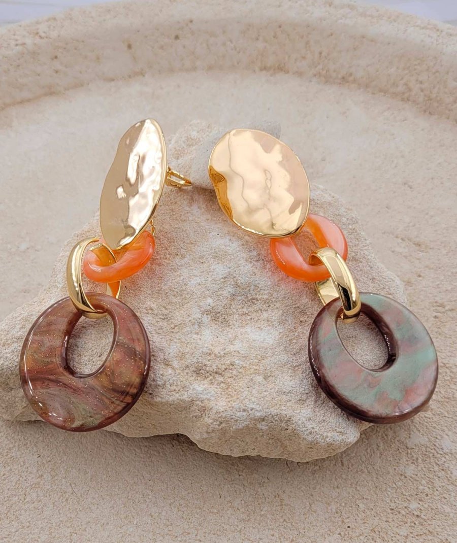 Grandes boucles d'oreilles à clip taupe et corail Confort quotidien – Création Tara Pépita