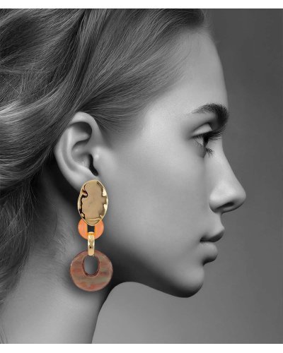 Grandes boucles d'oreilles à clip taupe et corail Confort quotidien – Création Tara Pépita