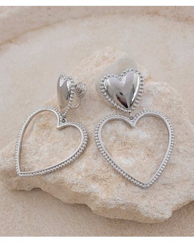 Boucles d'oreilles à clip coeurs rhodiés pour lui dire je t'aime