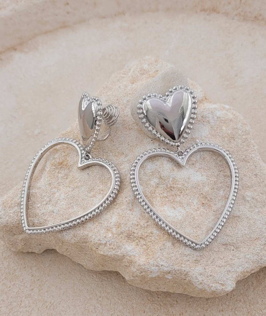Boucles d'oreilles à clip coeurs rhodiés pour lui dire je t'aime
