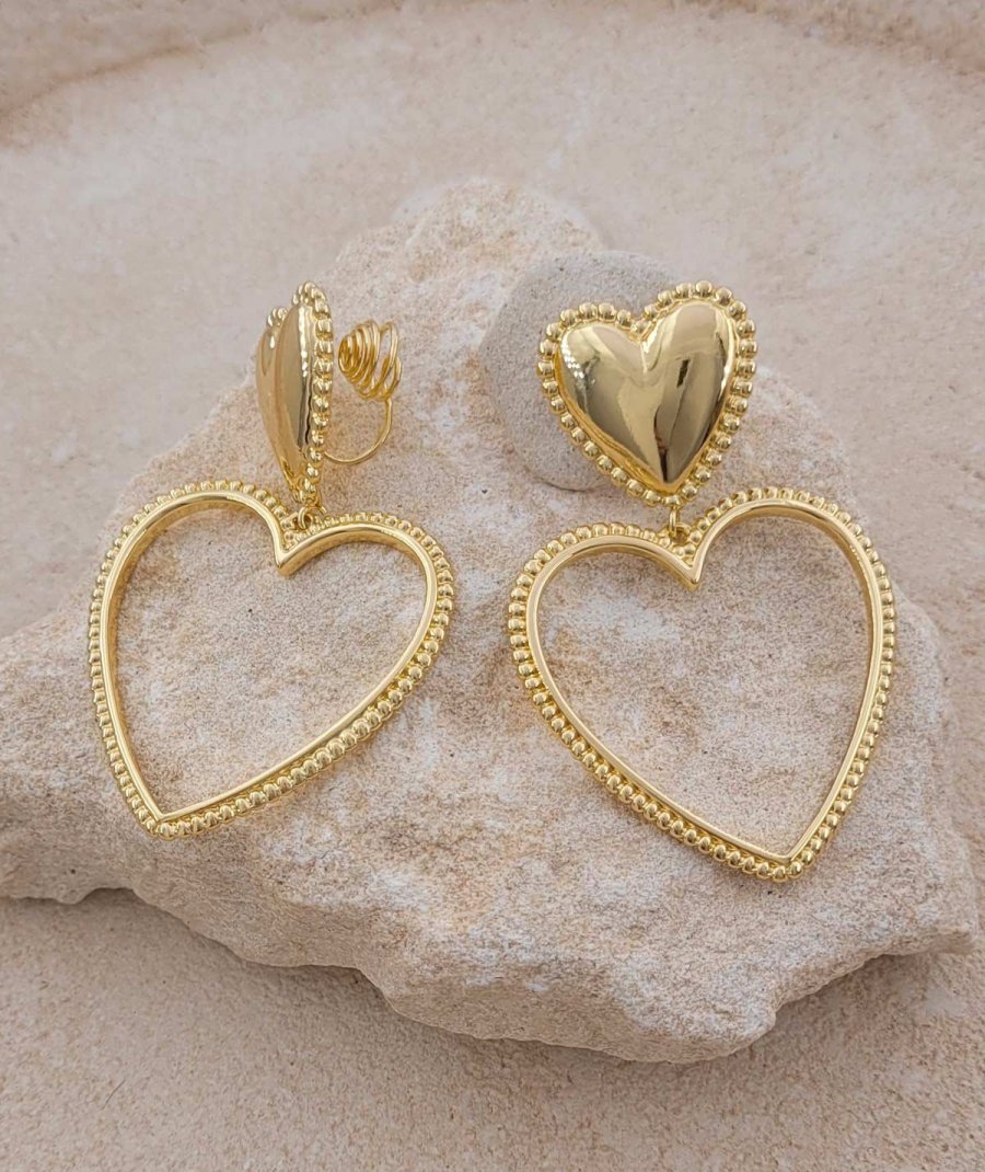 Boucles d'oreilles à clip coeurs dorés Ultra-confort pour lui dire je t'aime