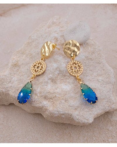 Boucles d'oreilles cristal goutte bleu et vert