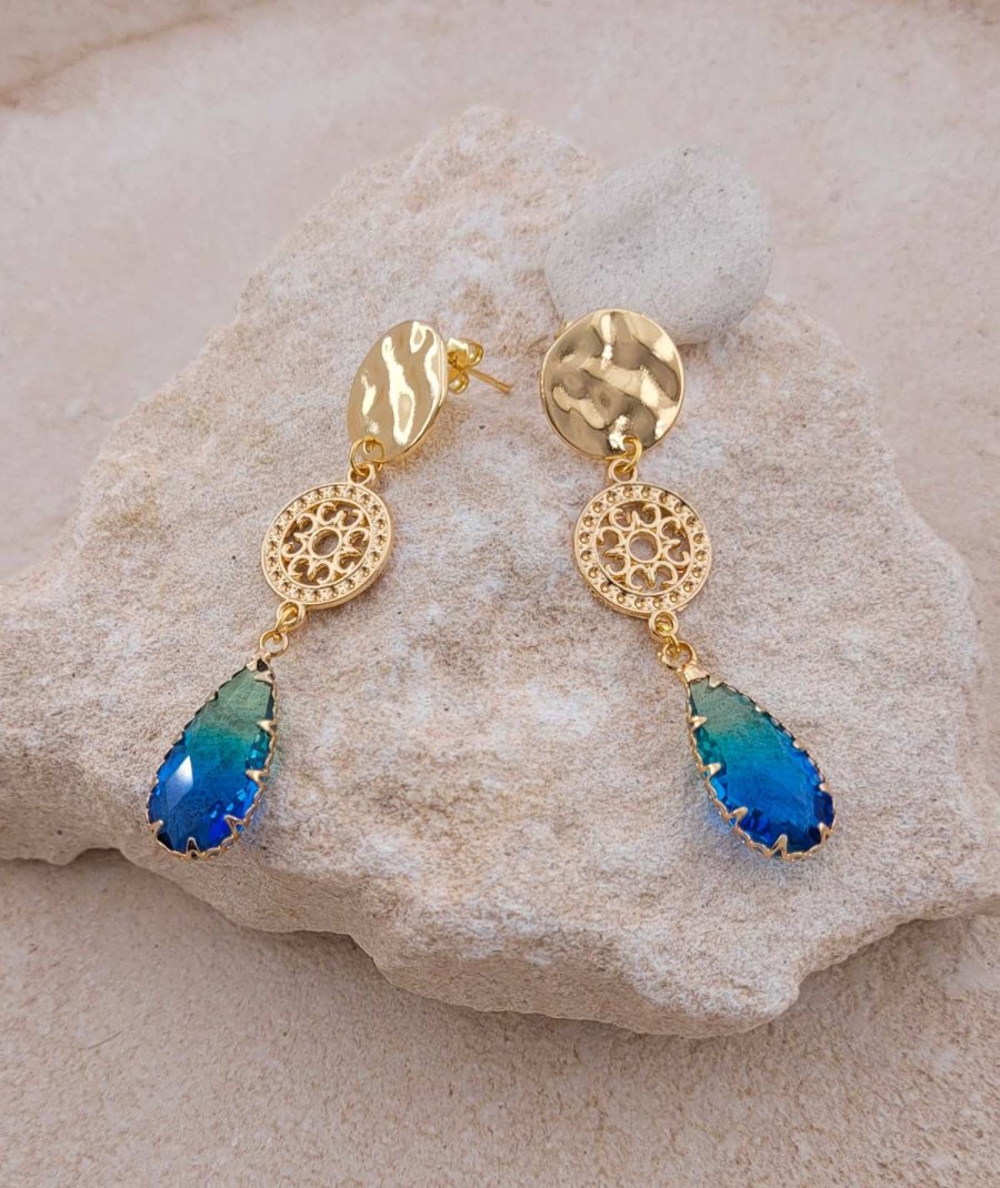 Boucles d'oreilles cristal goutte bleu et vert
